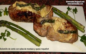 
solomillo (lomito) De Cerdo Con Salsa De Mostaza, Espárragos  Y Queso Roquefort:
