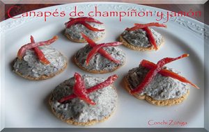 Canapés De Champiñones Y Crujiente De Jamón
