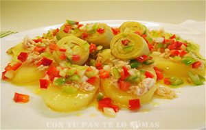 Ensalada De Patatas Con Alcachofas Y Vinagreta De Pimientos
