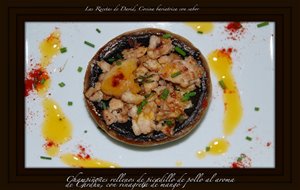 Champiñones Rellenos De Picadillo De Pollo Con Aromas De Cardhu Y Vinagreta De Mango 
