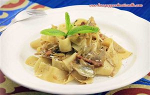 Pasta Con Alcachofas, Guanciale Y Menta