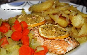 Salmón Al Limón Con Verduras Y Patatas Panaderas (horno)