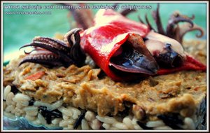 
arroz Salvaje Con Hummus De Lentejas Y Chipirones.
