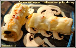 
canelones De Puerro Rellenos Con Pollo Al Curry.
