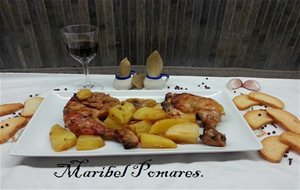 Asado De Pollo Con Patatas Y Cebolla En Olla Programable.
