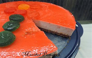 tarta-mousse-de-queso-con-piruletas-y-Dulces de goma