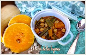 Garbanzos Con Judías Verdes Y Calabaza.
