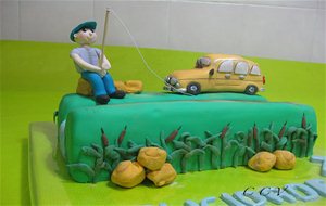 Tarta Pescador Con Su Coche
