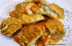 Rollitos De Lubina Con Gambas Y Alcachofas