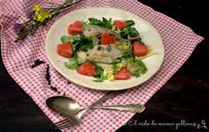 Ensalada De Codorniz Escabechada Con Corazones De Sandía.
