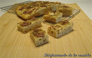 Focaccia De Butifarra, Berenjena, Uvas Y Queso De Cabra
