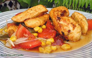 Ensalada Templada De Pimientos Asados Con Pollo Adobado
