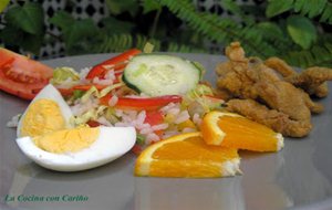 Ensalada De Arroz Con Crujientes De Pollo Y Vinagreta De Naranja
