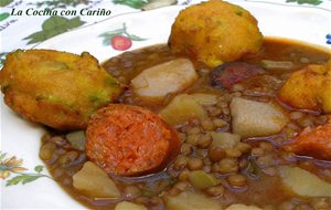 Lentejas  Con Chorizo, Morcilla  Y Buñuelos De Calabacín
