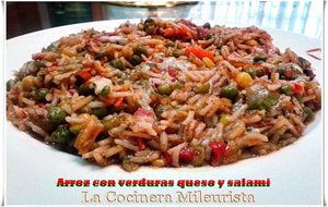 Arroz Con Verduras Queso Y Salami (arroz Con Aromas De Pizza).
