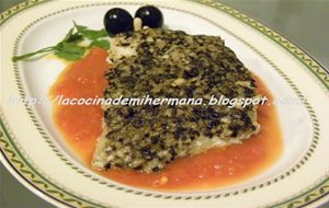 Bacalao Con Costra De Piñones Y Aceitunas
