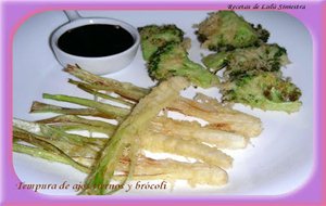 Tempura De Ajos Tiernos Y Brócoli Con Salsa De Soja Y Vinagre