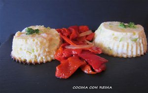 Flan De Verduras Y Gambas Sobre Lecho De Pimientos Asados.
