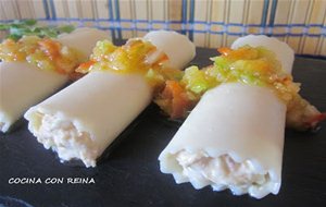 Canelones En Ensalada Con Vinagreta De Pimientos
