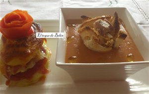 Salmorejo Con Barquita Y Milhoja De Patatas
