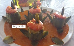 Alcachofas Rellenas De Gambas En Salsa De Langostinos
