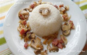 Arroz Blanco Con Champiñones Y Jamón
