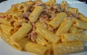 Tortiglioni Con Salsa De Chorizo, Bacon Y Coñac
