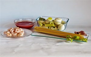 Espaguetis Con Gambas Y Calabacín
