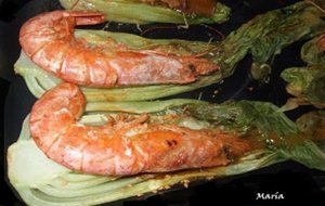 Pak Choi Al Queso Con Gambones
