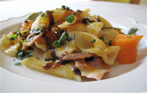 Pasta Con Calabaza, Panceta Y Vinagre De Módena
