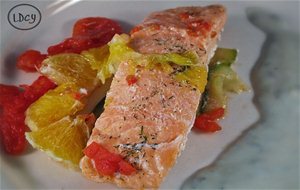 Salmón En Papillote (con Tomate, Naranja Y Calabacín)
