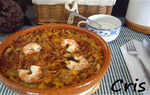 Fideua De Verduras Y Gambas
