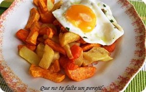 Papas, Zanahorias Y Boniatos Fritos Con Huevo.
