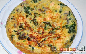 Tortilla De Espinacas, Champiñones, Langostinos Y Cebolla