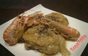 Cazuela De Pollo Con Cigalas Al Cava
