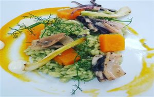 Arroz Verde Con Calabaza, Ajos Tiernos Y Sepia (green Rice With Pumpkin, Baby Garlic And Cuttlefish)
