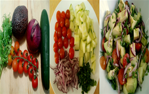 Ensalada De Aguacate Con Pepino, Cilantro Y Tomates Cherry
