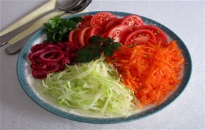 Ensalada De Repollo Con Zanahoria, Tomate Y Cebolla Pochada
