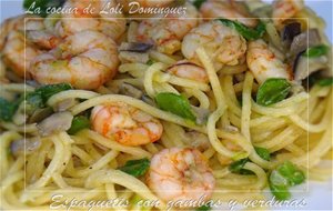 Espaguetis Con Gambas Y Verduras
