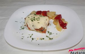 Bacalao Con Pisto De Verduras Y Anchoas Gratinado.
