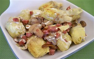 Alcachofas Salteadas Con Jamón Y Setas