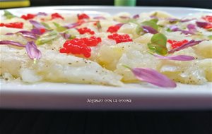 Esqueixada De Bacallà Con Huevas De Mújol Rojo
