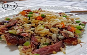 Arroz Jazmin Con Confit De Pato Y Verduras
