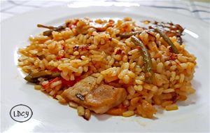 Arroz Con Secreto Ibérico Y Ajetes (y 2)/ Rice With Iberian Pork "secreto" (a Pork Cut) And Young Garlics (and 2)
