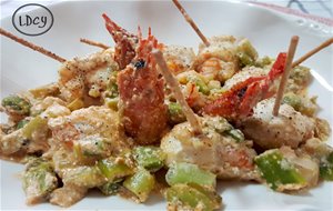 Lenguado Con Gambas Y Ajos Tiernos/ Sole With Prawn And Young Garlic 
