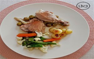 Muslos De Pollo Estofados Con Aceitunas Verdes/ Chicken Thighs Stew With Green Olives

