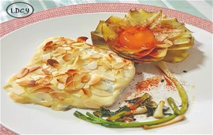 Bacalao Con Almendras Y Guarnicion De Flor De Alcachofa Confitada
