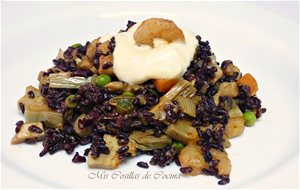 Arroz Venere Con Verduras Y Gambas
