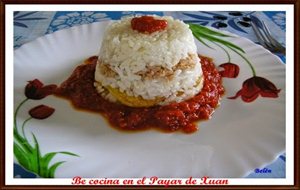 Flan De Arroz Con Bonito, Tortilla Y Tomate 
