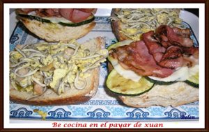 Tostas De Revuelto De Gulas Y Gambas, Y Tostas De Calabacín Y Baicon
